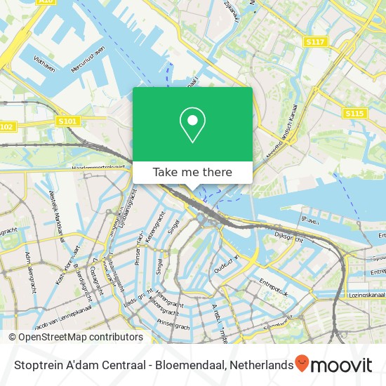 Stoptrein A'dam Centraal - Bloemendaal map