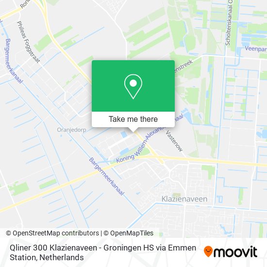 Qliner 300 Klazienaveen - Groningen HS via Emmen Station map