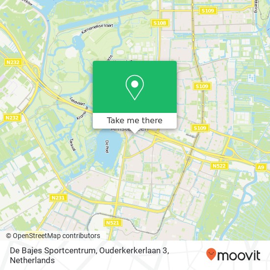 De Bajes Sportcentrum, Ouderkerkerlaan 3 map