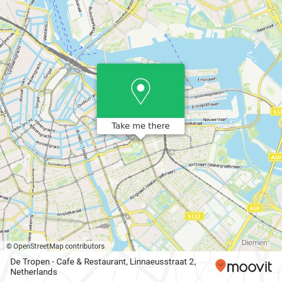 De Tropen - Cafe & Restaurant, Linnaeusstraat 2 Karte