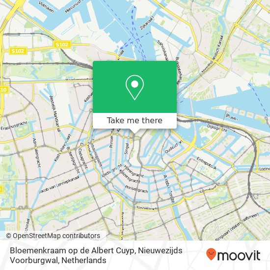 Bloemenkraam op de Albert Cuyp, Nieuwezijds Voorburgwal map