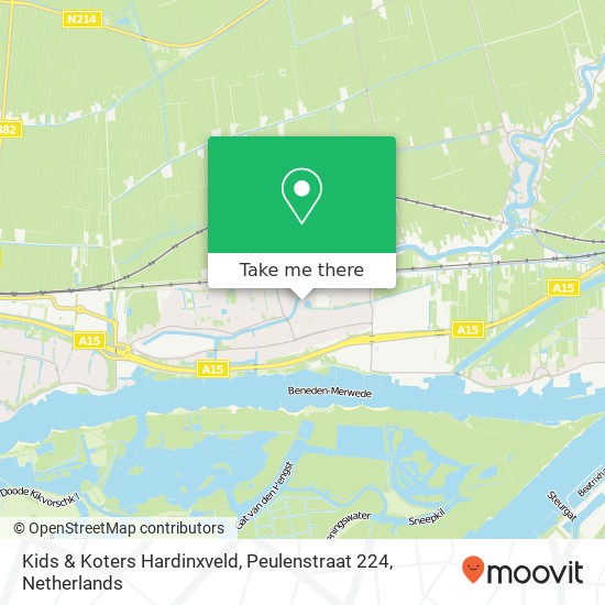 Kids & Koters Hardinxveld, Peulenstraat 224 map