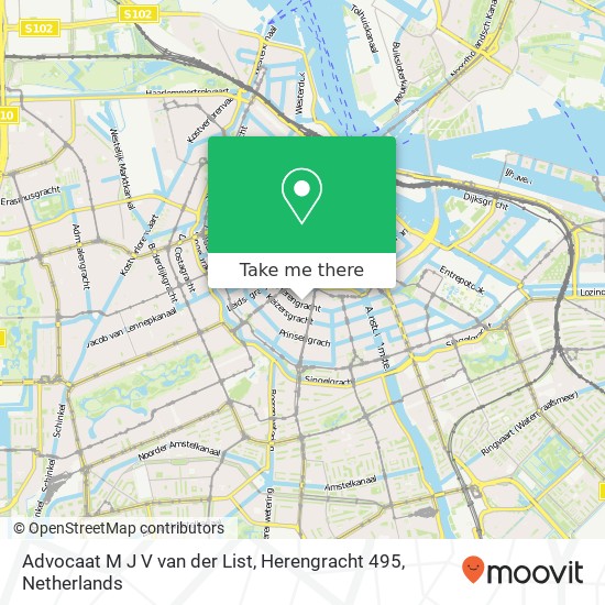 Advocaat M J V van der List, Herengracht 495 map