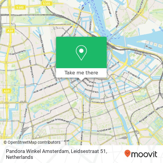 Pandora Winkel Amsterdam, Leidsestraat 51 map