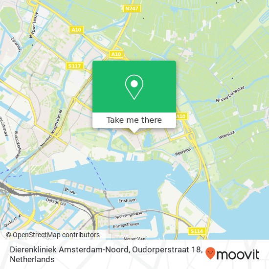 Dierenkliniek Amsterdam-Noord, Oudorperstraat 18 map