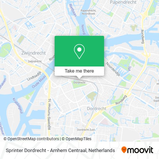 Sprinter Dordrecht - Arnhem Centraal map