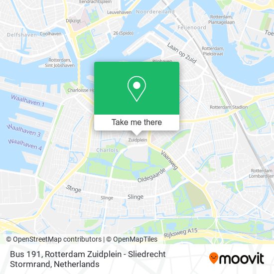 Bus 191, Rotterdam Zuidplein - Sliedrecht Stormrand Karte