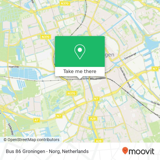 Bus 86 Groningen - Norg map