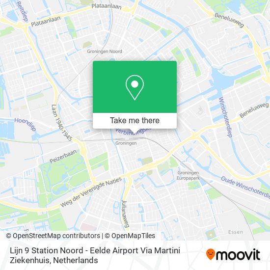 Lijn 9 Station Noord - Eelde Airport Via Martini Ziekenhuis Karte