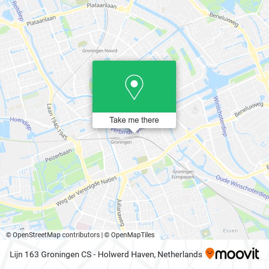 Lijn 163 Groningen CS - Holwerd Haven map