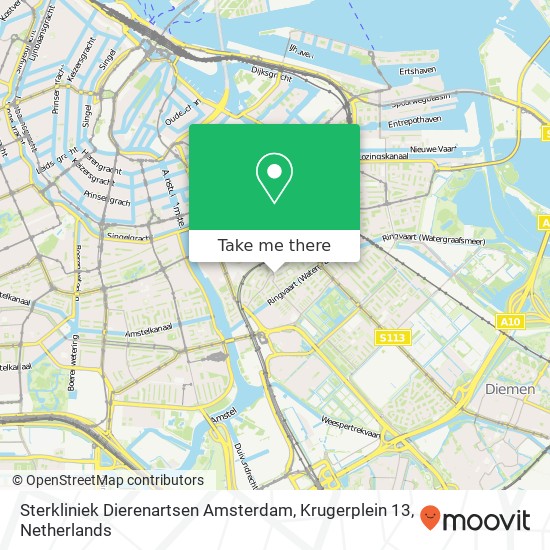 Sterkliniek Dierenartsen Amsterdam, Krugerplein 13 map