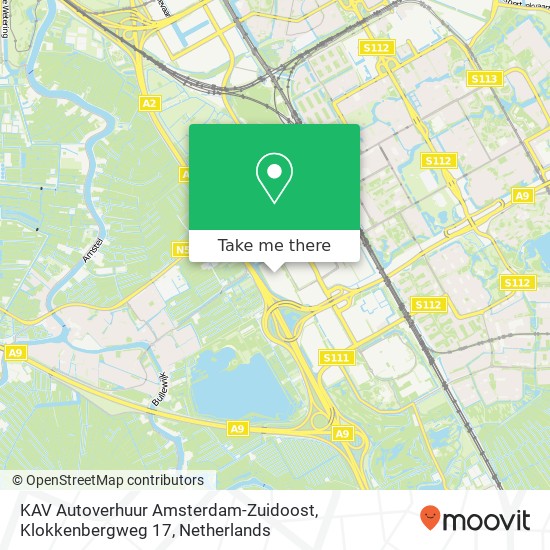 KAV Autoverhuur Amsterdam-Zuidoost, Klokkenbergweg 17 map