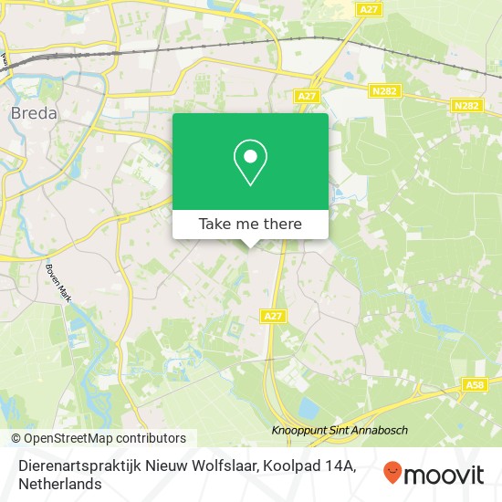 Dierenartspraktijk Nieuw Wolfslaar, Koolpad 14A map