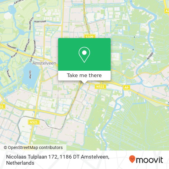 Nicolaas Tulplaan 172, 1186 DT Amstelveen kaart