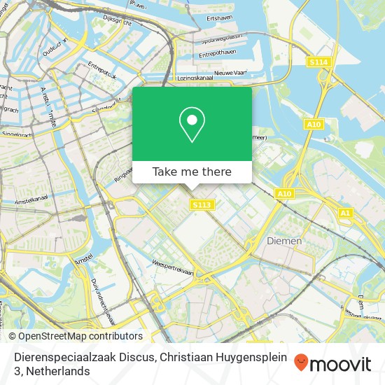 Dierenspeciaalzaak Discus, Christiaan Huygensplein 3 map