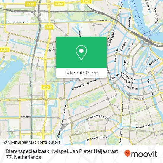 Dierenspeciaalzaak Kwispel, Jan Pieter Heijestraat 77 map