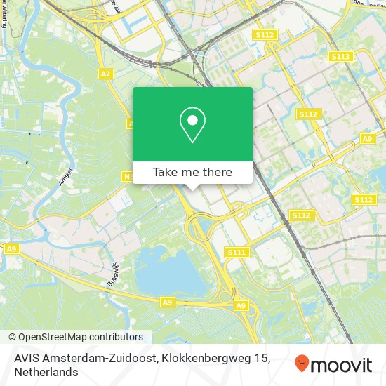 AVIS Amsterdam-Zuidoost, Klokkenbergweg 15 map