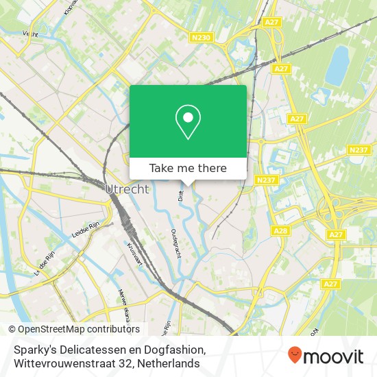 Sparky's Delicatessen en Dogfashion, Wittevrouwenstraat 32 map