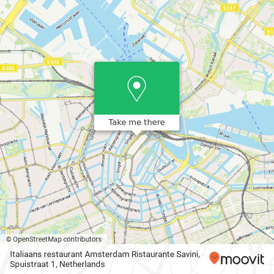 Italiaans restaurant Amsterdam Ristaurante Savini, Spuistraat 1 map