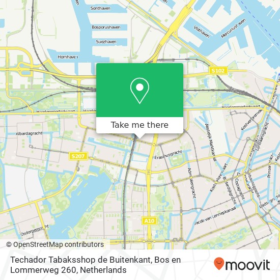 Techador Tabaksshop de Buitenkant, Bos en Lommerweg 260 map