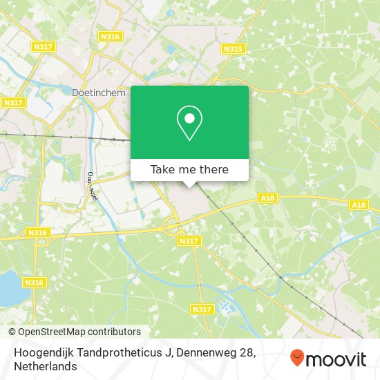 Hoogendijk Tandprotheticus J, Dennenweg 28 map