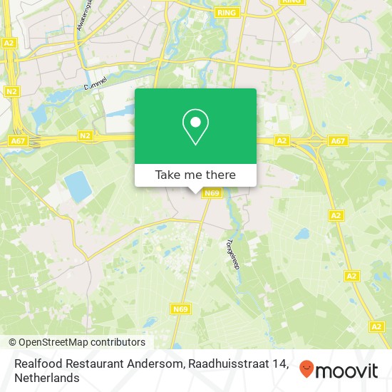 Realfood Restaurant Andersom, Raadhuisstraat 14 map