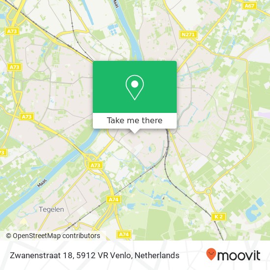 Zwanenstraat 18, 5912 VR Venlo map