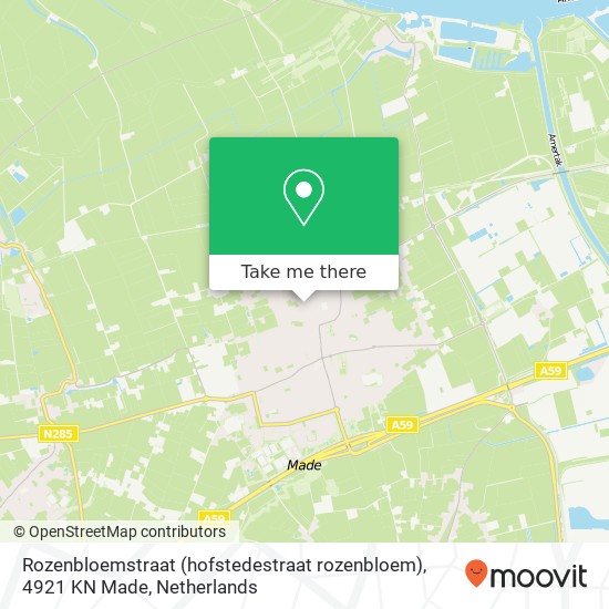 Rozenbloemstraat (hofstedestraat rozenbloem), 4921 KN Made Karte