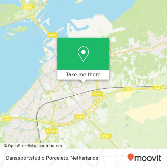 Danssportstudio Porceletti, Tesselschadelaan 1 3842 GA Harderwijk map