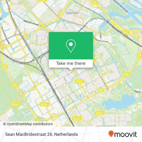 Sean MacBridestraat 26, 1102 JW Amsterdam map