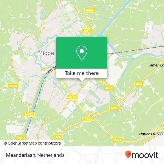 Meanderlaan, Meanderlaan, 4337 Middelburg, Nederland Karte