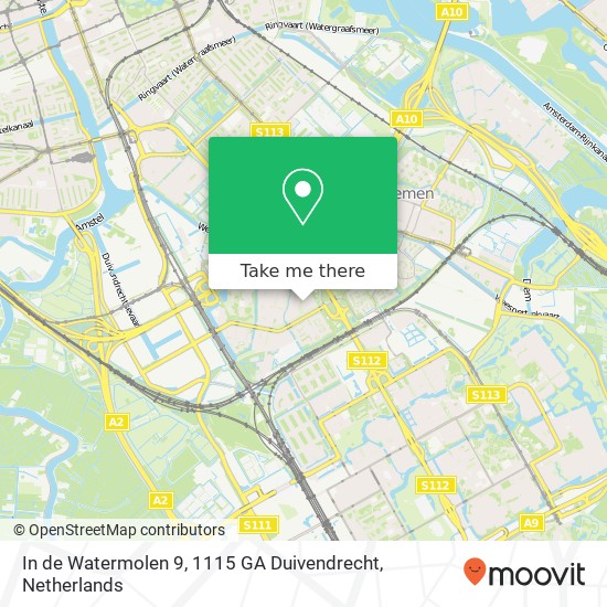 In de Watermolen 9, 1115 GA Duivendrecht Karte