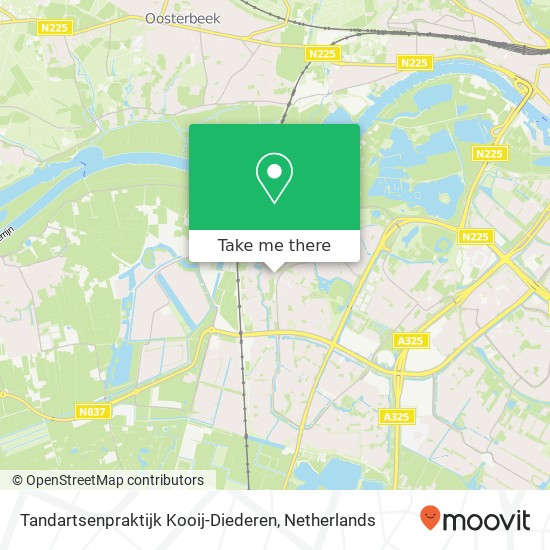 Tandartsenpraktijk Kooij-Diederen, Dordrechtweg 14 6843 DM Arnhem map