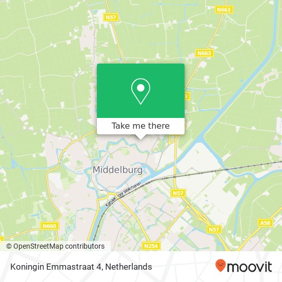 Koningin Emmastraat 4, 4332 VP Middelburg map