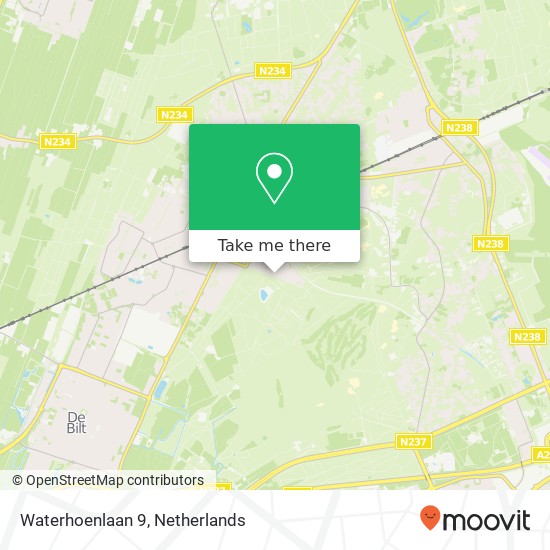 Waterhoenlaan 9, 3722 TA Bilthoven map