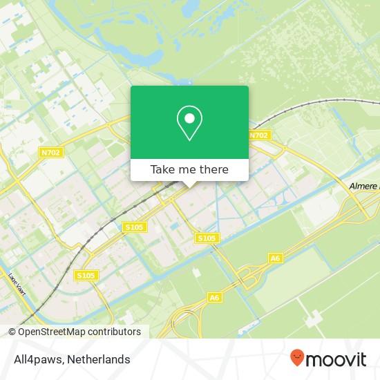 All4paws, Kretastraat 104 1339 VX Almere-Buiten map