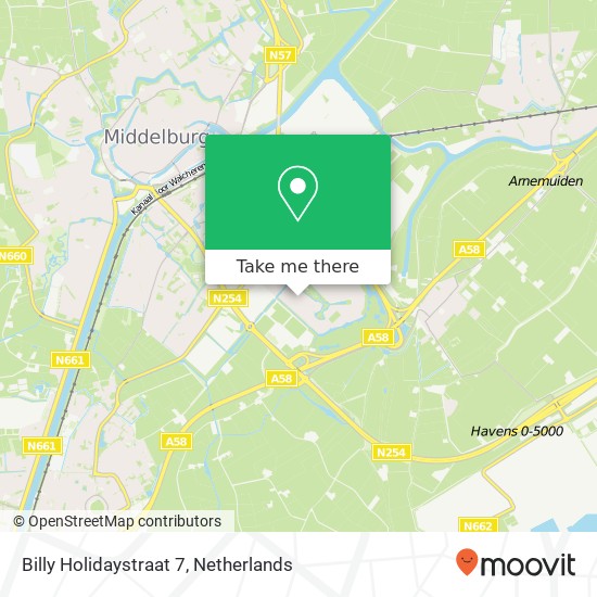 Billy Holidaystraat 7, 4337 WS Middelburg Karte