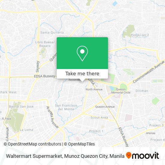 How to get to Waltermart Supermarket, Munoz Quezon City by bus or train?