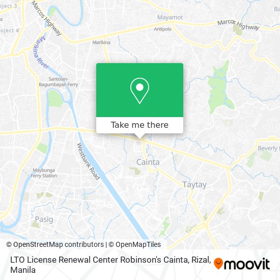 LTO License Renewal Center Robinson's Cainta, Rizal map