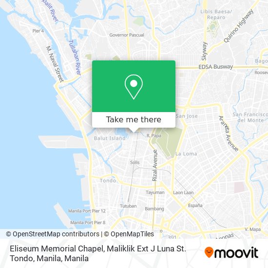 Eliseum Memorial Chapel, Maliklik Ext J Luna St. Tondo, Manila map