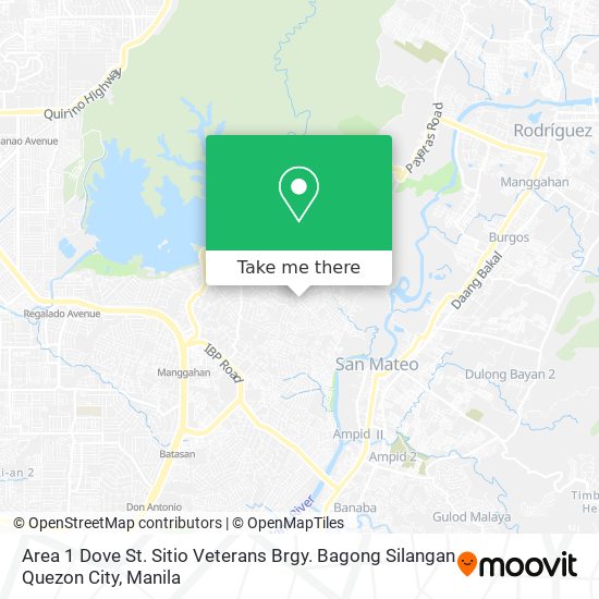Area 1 Dove St. Sitio Veterans Brgy. Bagong Silangan Quezon City map