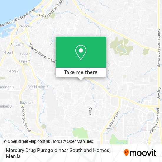 Mercury Drug Puregold near Southland Homes map