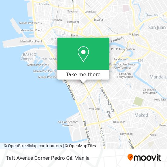 How to get to Taft Avenue Corner Pedro Gil in Manila by bus or train?