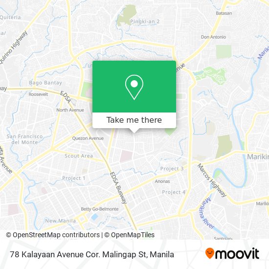 78 Kalayaan Avenue Cor. Malingap St map
