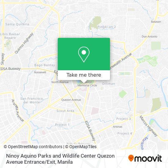 Ninoy Aquino Parks and Wildlife Center Quezon Avenue Entrance / Exit map