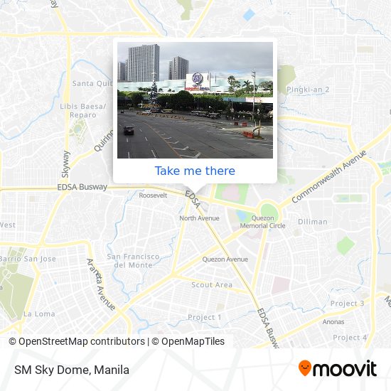 How to get to SM Sky Dome in Quezon City by bus or train?