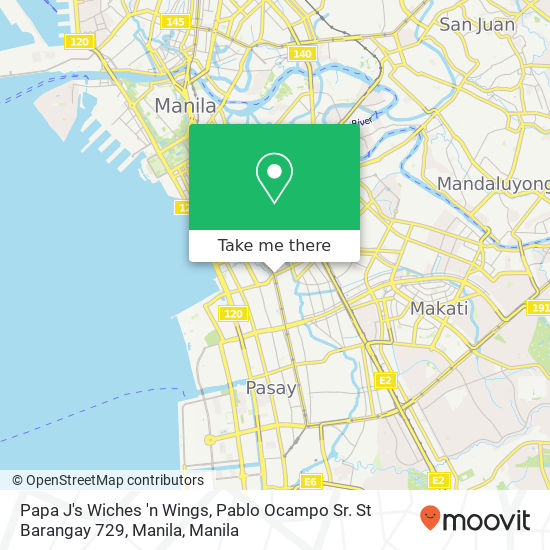 Papa J's Wiches 'n Wings, Pablo Ocampo Sr. St Barangay 729, Manila map