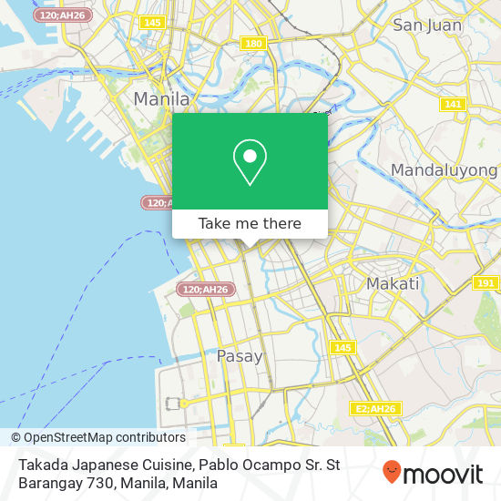Takada Japanese Cuisine, Pablo Ocampo Sr. St Barangay 730, Manila map