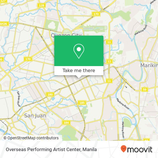 Overseas Performing Artist Center, Harvard E. Rodriguez, Quezon City map