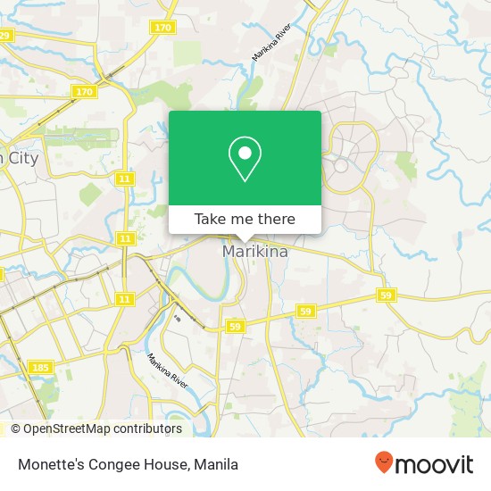 Monette's Congee House, Shoe Ave Santo Niño, Marikina map